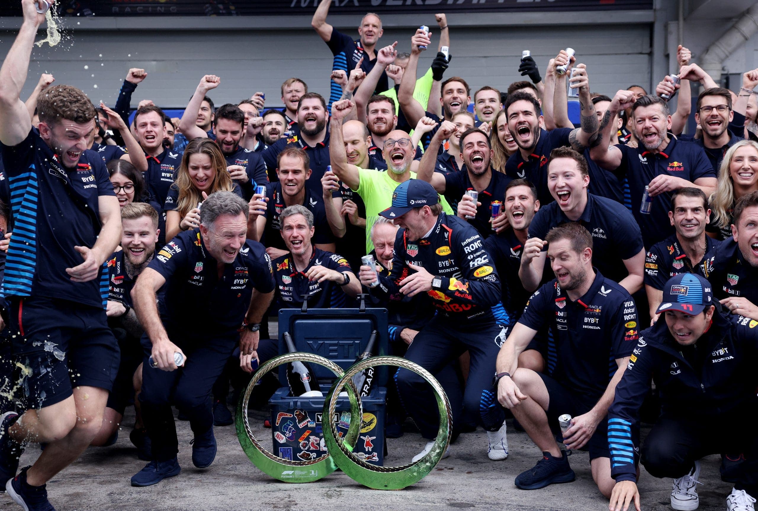 Max Verstappen celebrating victory at the 2024 São Paulo GP