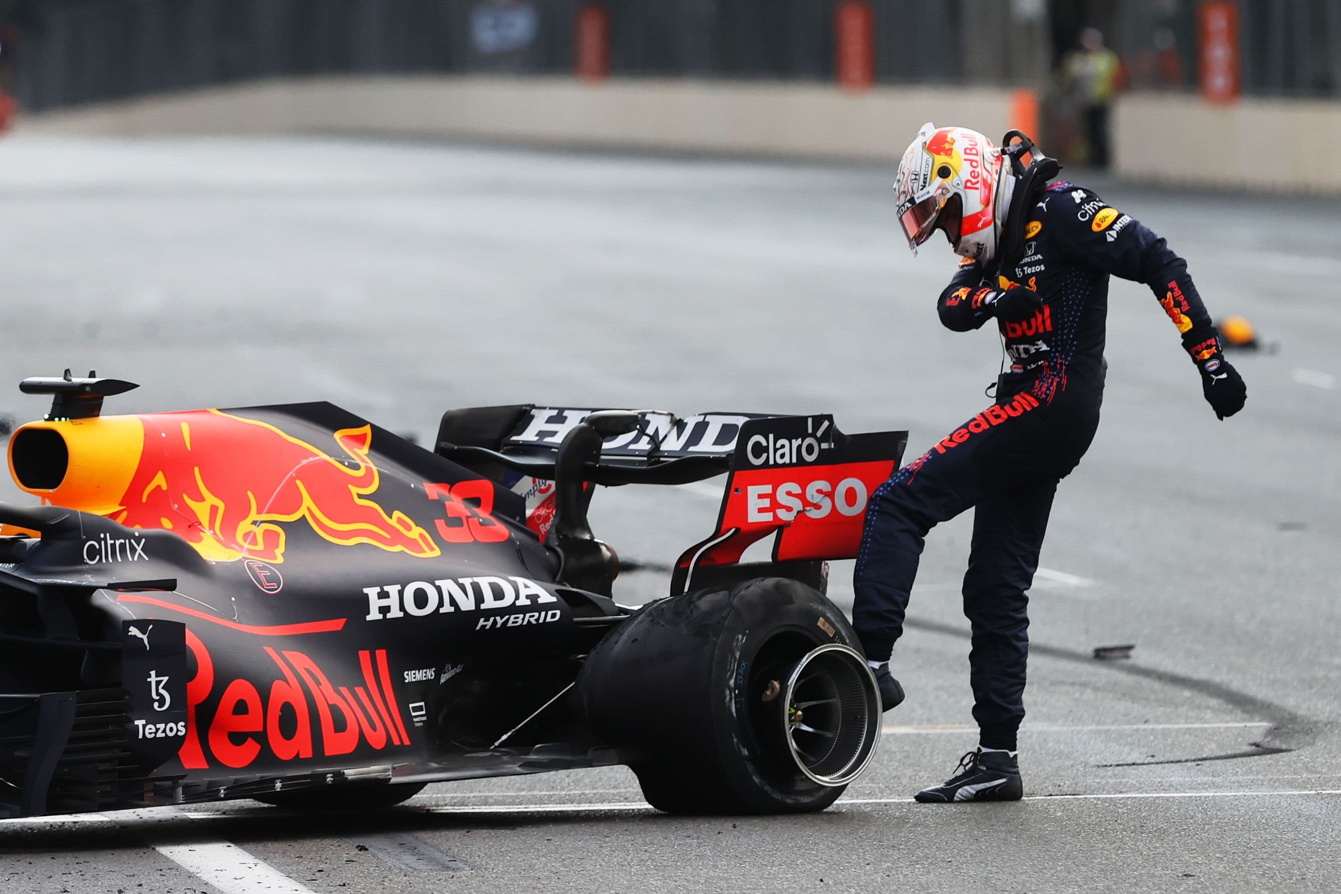 Max Verstappen frustrated after a tyre failure