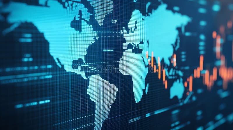 World map with financial data overlay