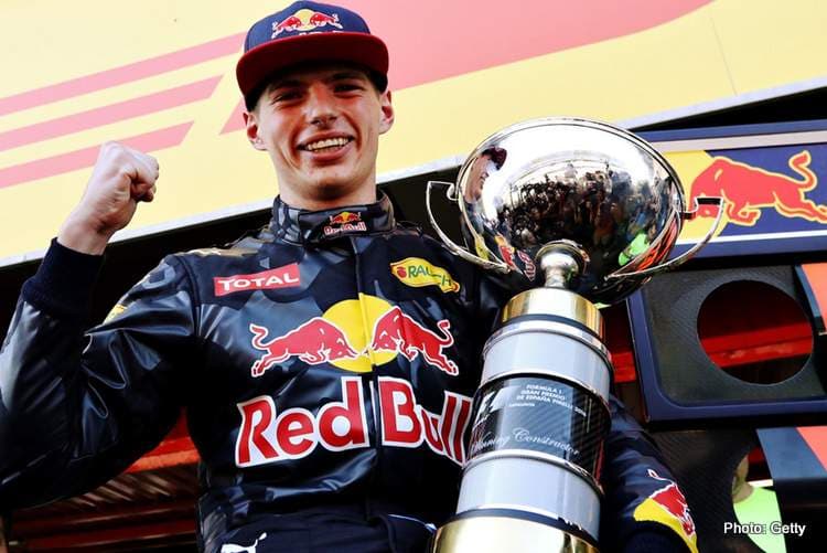 Max Verstappen celebrating his first victory